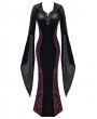 Dark in Love Black and Red Baroque Velvet Gothic Maxi Fishtail Dress