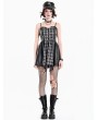Dark in Love Black and Grey Plaid Punk Gothic Skull Rivets Suspender Dress
