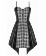 Dark in Love Black and Grey Plaid Punk Gothic Skull Rivets Suspender Dress