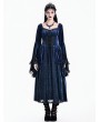 Dark in Love Royal Blue Victorian Gothic Burnout Lace Velvet Dress