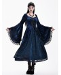 Dark in Love Royal Blue Victorian Gothic Burnout Lace Velvet Dress