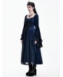 Dark in Love Royal Blue Victorian Gothic Burnout Lace Velvet Dress