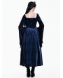 Dark in Love Royal Blue Victorian Gothic Burnout Lace Velvet Dress