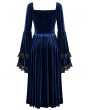 Dark in Love Royal Blue Victorian Gothic Burnout Lace Velvet Dress