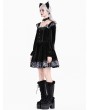 Dark in Love Black Gothic Sweet Cool Silver Leopard Print Spliced Velvet Dress