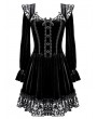 Dark in Love Black Gothic Sweet Cool Silver Leopard Print Spliced Velvet Dress