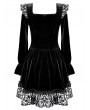 Dark in Love Black Gothic Sweet Cool Silver Leopard Print Spliced Velvet Dress