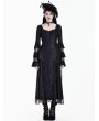 Dark in Love Black Victorian Gothic Rose Jacquard Mesh Lace Maxi Dress