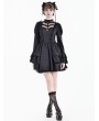 Dark in Love Black Gothic Illusion Mesh Skeletal Lace Ruffle Mini Dress