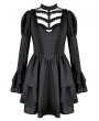 Dark in Love Black Gothic Illusion Mesh Skeletal Lace Ruffle Mini Dress