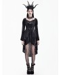 Dark in Love Black Retro Gothic Spiderweb Lace Velvet High-Low Dress