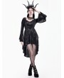 Dark in Love Black Retro Gothic Spiderweb Lace Velvet High-Low Dress