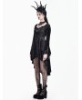 Dark in Love Black Retro Gothic Spiderweb Lace Velvet High-Low Dress