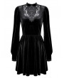 Dark in Love Black Gothic Courtly Embroidery Lace Velvet Mini Dress