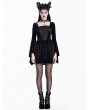Dark in Love Black and Red Gothic Lace Sequin Embroidered Velvet Mini Dress