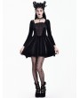 Dark in Love Black and Red Gothic Lace Sequin Embroidered Velvet Mini Dress