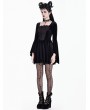 Dark in Love Black and Red Gothic Lace Sequin Embroidered Velvet Mini Dress