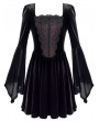Dark in Love Black and Red Gothic Lace Sequin Embroidered Velvet Mini Dress
