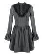 Dark in Love Grey Academmic Dark Victorian Gothic Pinstripe Ruffled Dress