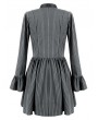 Dark in Love Grey Academmic Dark Victorian Gothic Pinstripe Ruffled Dress