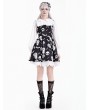 Dark in Love Black and White Sweet Gothic Skull Print Faux Two-Piece Dress