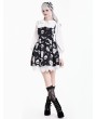 Dark in Love Black and White Sweet Gothic Skull Print Faux Two-Piece Dress