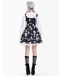 Dark in Love Black and White Sweet Gothic Skull Print Faux Two-Piece Dress