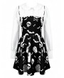 Dark in Love Black and White Sweet Gothic Skull Print Faux Two-Piece Dress
