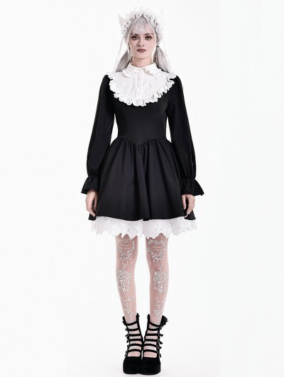 Dark in Love Black and White Lace Frilled Gothic Doll Short Dress