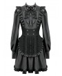 Dark in Love Black and Grey Dark Gothic Maid Striped Ruffle Short Dress