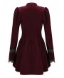 Dark in Love Wine Red Velvet Black Lace Romantic Gothic Velvet Mini Dress