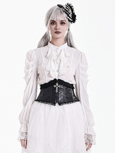 Dark in Love White Gothic Victorian Ruffle Lace Lantern Sleeve Blouse for Women