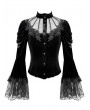 Dark in Love Black Gothic Illusion Neck Ruched Bell Sleeve Velvet Blouse for Women