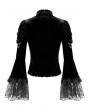 Dark in Love Black Gothic Illusion Neck Ruched Bell Sleeve Velvet Blouse for Women