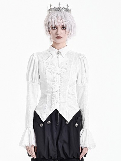 Dark in Love White Gothic Victorian Lace Ruffle Bell Sleeve Blouse for Women