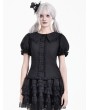 Dark in Love Black Gothic Lolita Heart-Crown Lace Puff Sleeve Blouse for Women