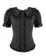 Dark in Love Black Gothic Lolita Heart-Crown Lace Puff Sleeve Blouse for Women