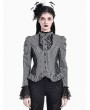 Dark in Love Black Gothic Pinstripe Lace Panel Layered Ruffle Blouse for Women