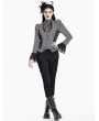Dark in Love Black Gothic Pinstripe Lace Panel Layered Ruffle Blouse for Women