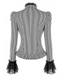 Dark in Love Black Gothic Pinstripe Lace Panel Layered Ruffle Blouse for Women