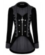 Dark in Love Black Gothic Cross Zipper Velvet Tailcoat Jacket for Women