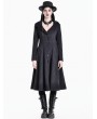 Dark in Love Black Gothic Spiderweb Lace Pinstripe Woolen Long Coat for Women