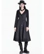 Dark in Love Black Gothic Spiderweb Lace Pinstripe Woolen Long Coat for Women