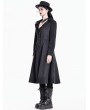 Dark in Love Black Gothic Spiderweb Lace Pinstripe Woolen Long Coat for Women