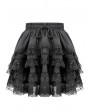 Dark in Love Black Gothic Lolita Rose Cross Lace Flounce Skirt