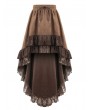 Dark in Love Brown Steampunk Gothic Lace Flounce High-Low Suede Skirt