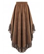 Dark in Love Brown Steampunk Gothic Lace Flounce High-Low Suede Skirt