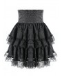 Dark in Love Black Gothic Lolita Baroque Lace Applique Tiered Ruffle Skirt