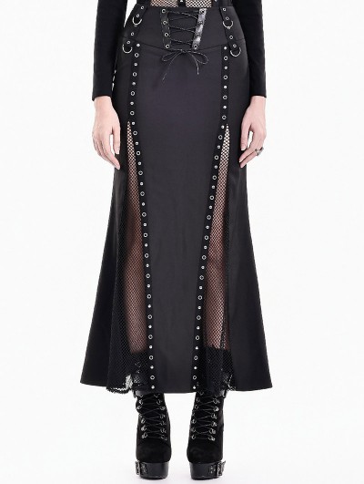 Dark in Love Black Gothic Cyber Punk Mesh Panel Fishtail Corset Skirt