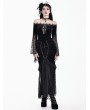 Dark in Love Black Gothic Coffin Cross Lace Applique Velvet Fishtail Skirt
